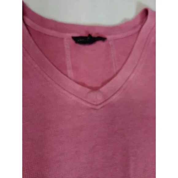 Jane + Delancey Pink Waffle Knit Top Button Cuff V-Neck Pullover Thermal L - Picture 9 of 12